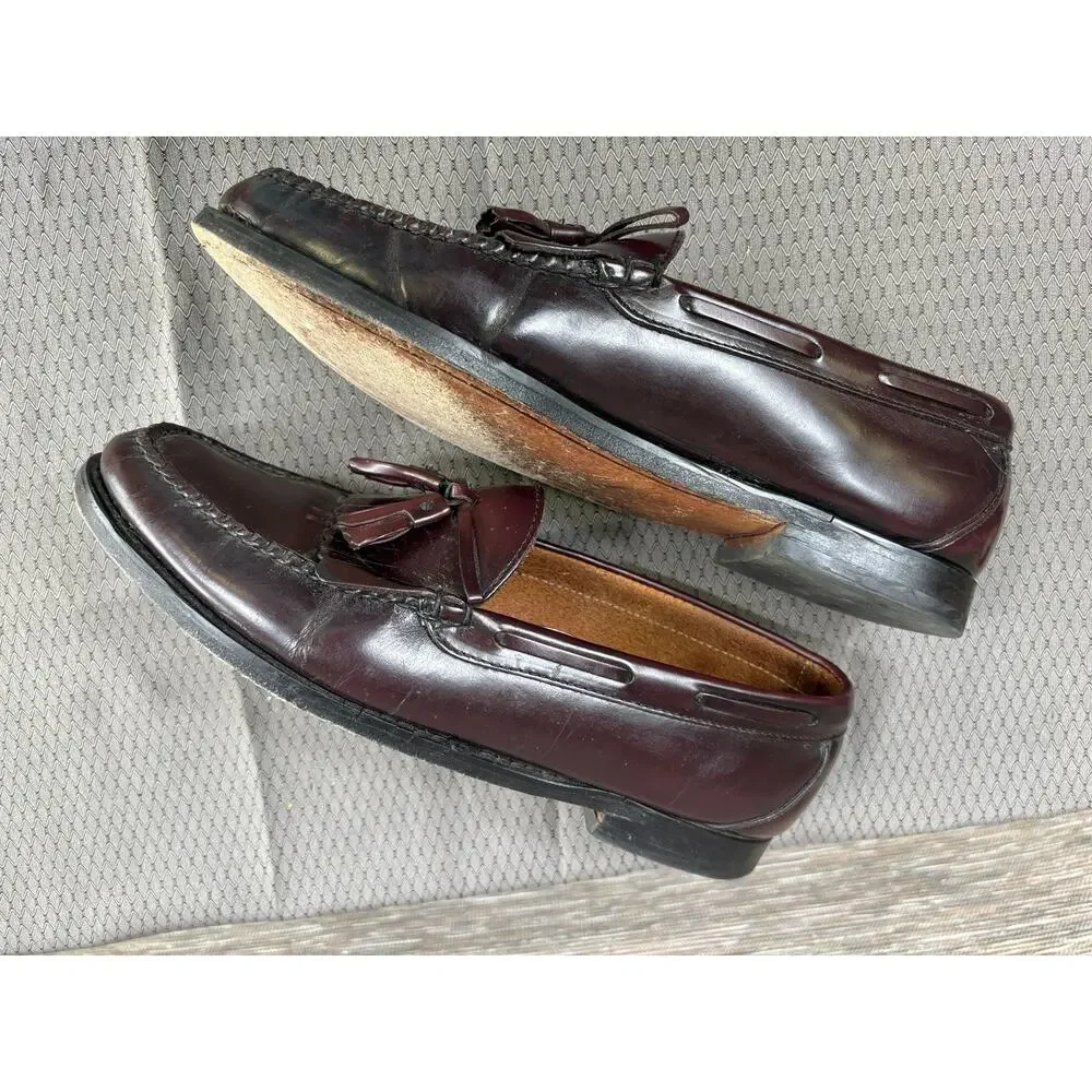 Tassel Loafers Shoes Mens Size 10.5D Brown Leather Slip On Dress Lined
